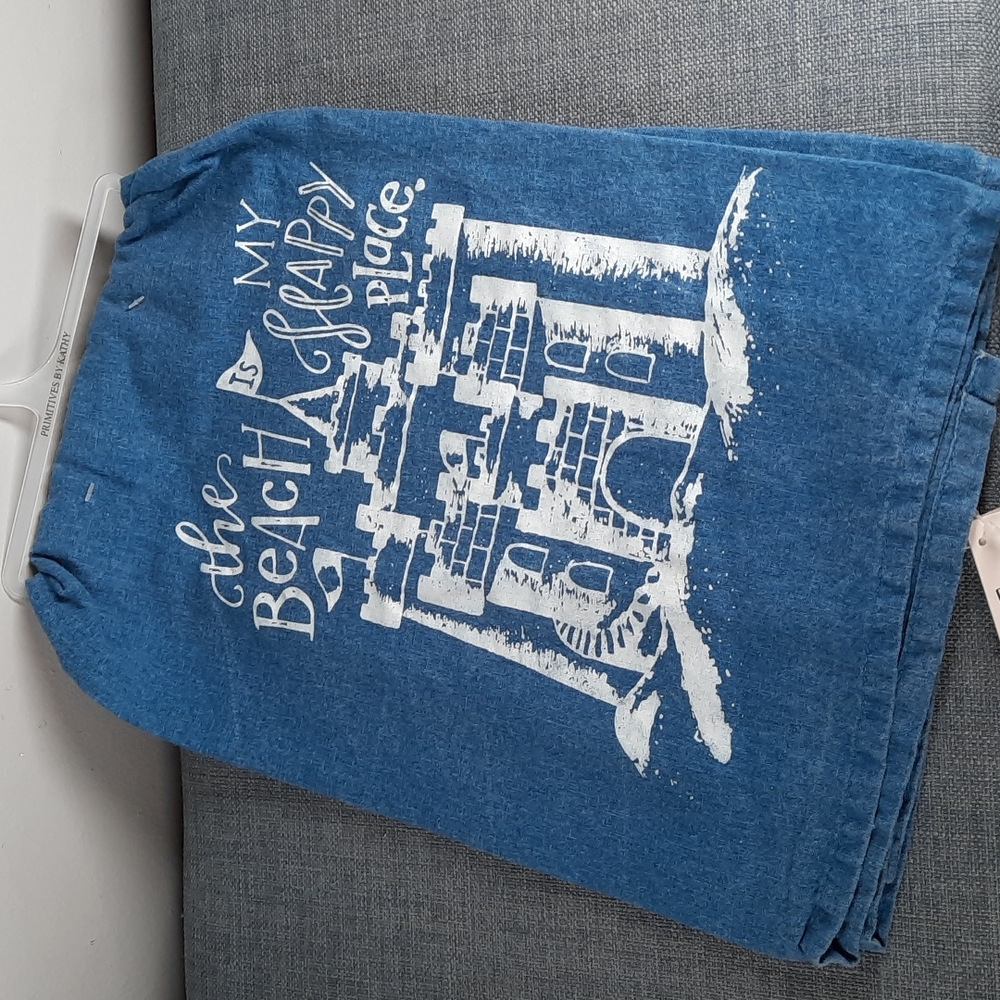 Beach Is My Happy Place Kitchen Dish Hand Towel Cotton Blue Beach House NWT